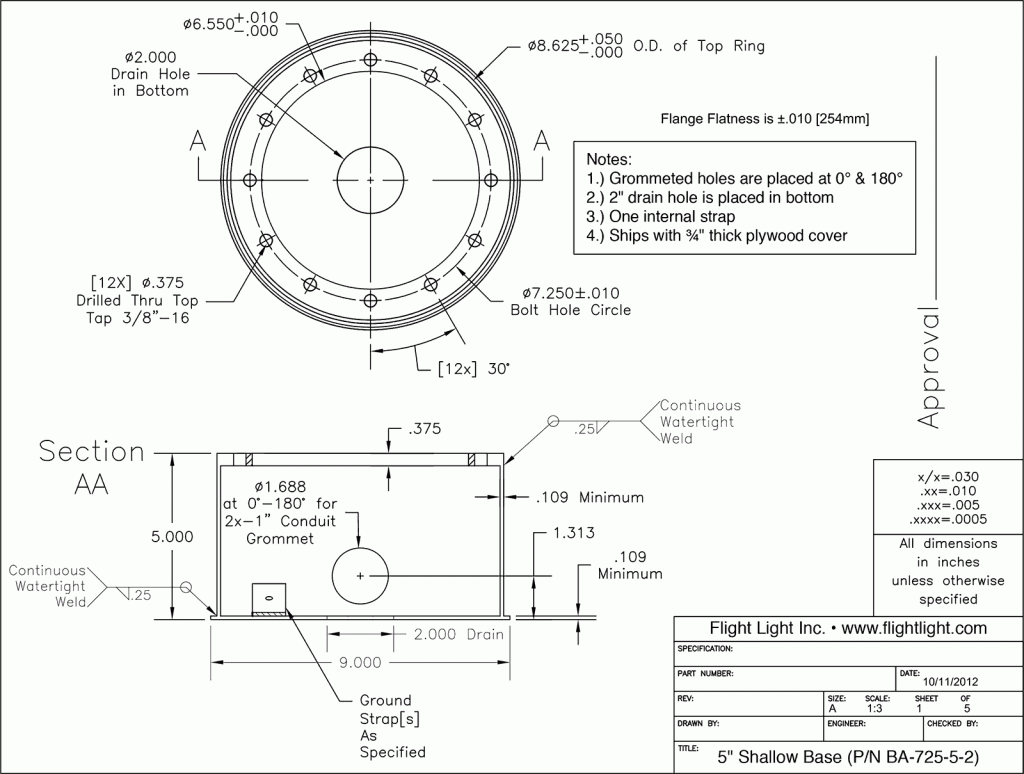 5" Shallow Base (P/N BA-725-5-2)