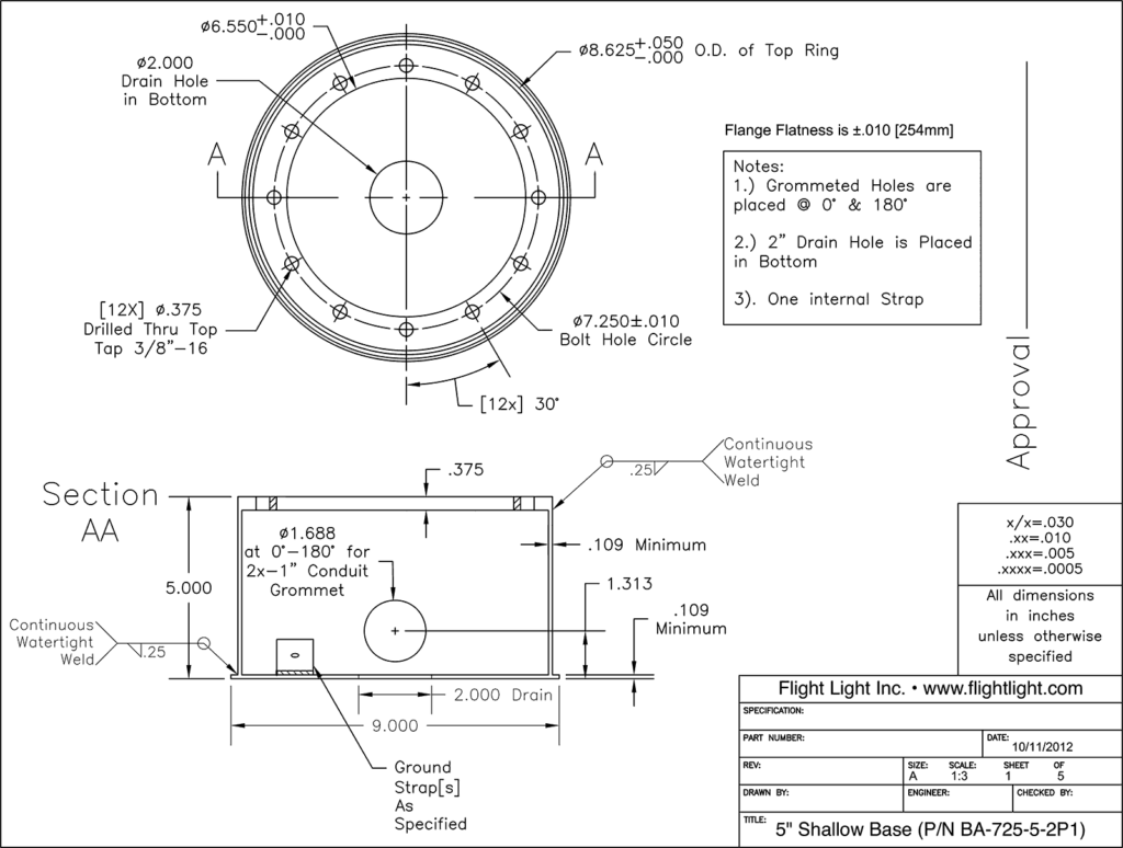 BA-725-5-2P1 5 inch shallow base