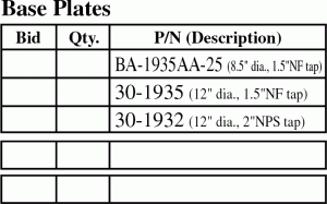 base plate ordering codes