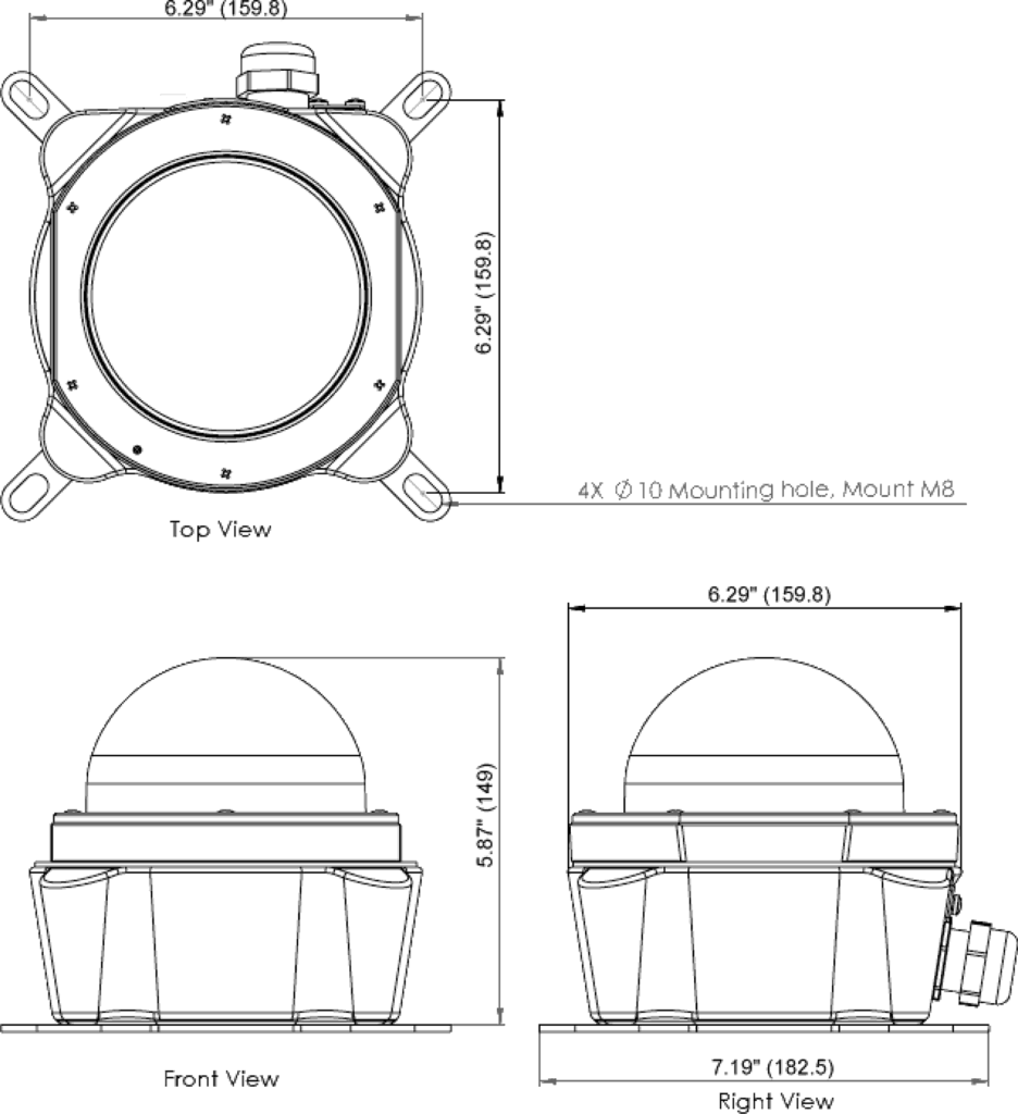 Q-Explosion Proof Status Light dimensions