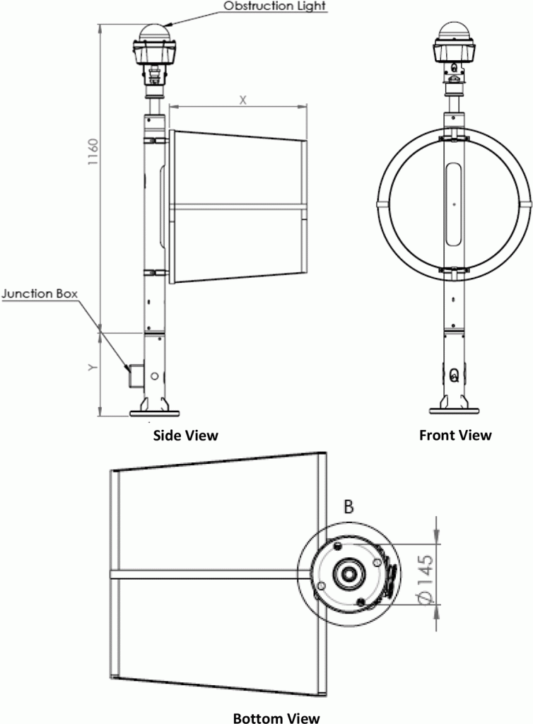 Q23EL91 Q-Explosion Proof Wind Direction Indicator Dimensions