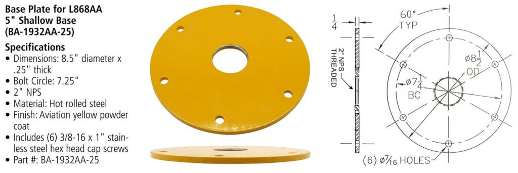 BA-1932AA-25 base plate for L868AA shallow base