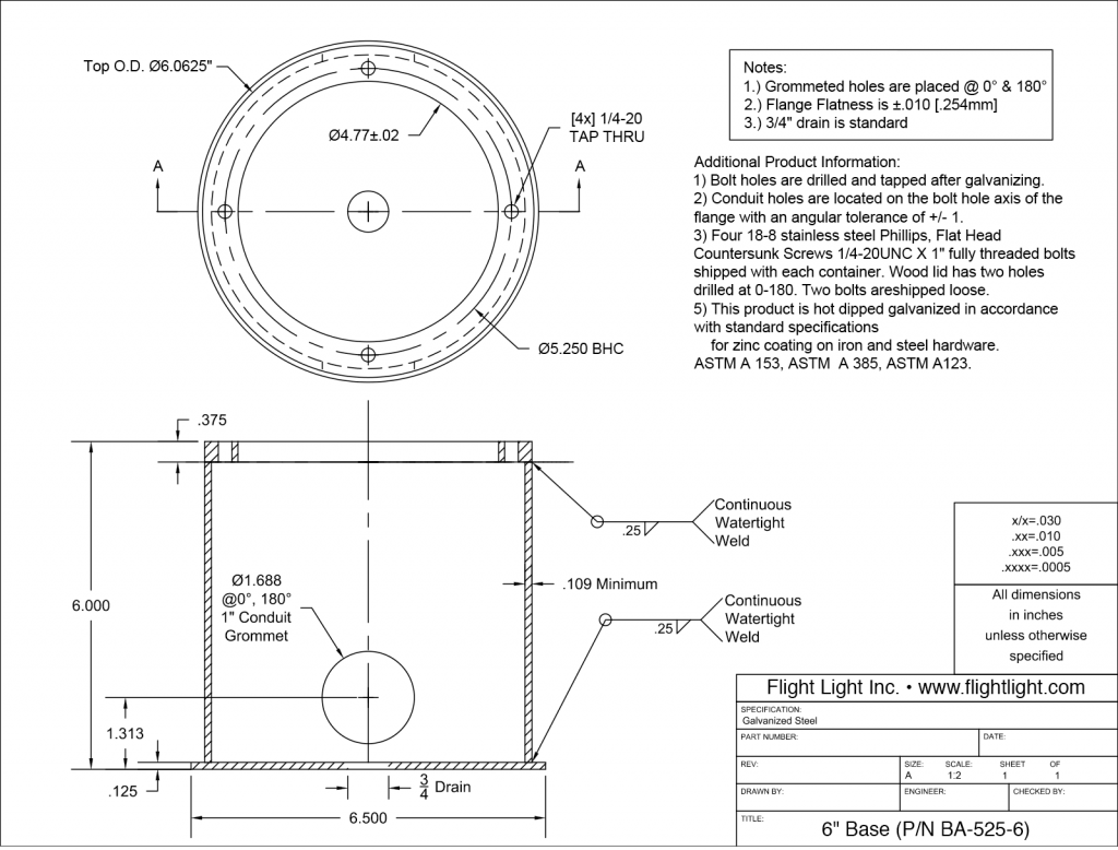 6 Inch Deep Base Can BA-525-6 drawing