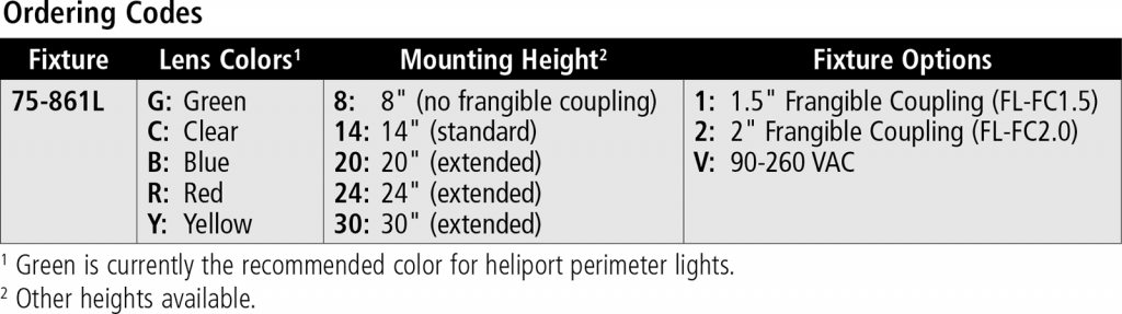 75-861L-LED Heliport Perimeter Light ordering codes