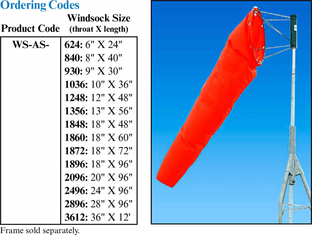 Airport / Heliport Nylon Windsocks & Frames ordering codes