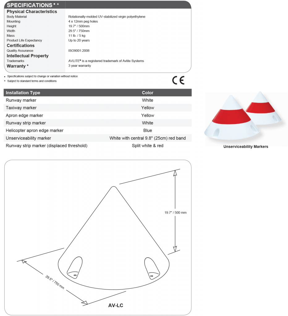 AV-LC Airfield Cone Marker specifications