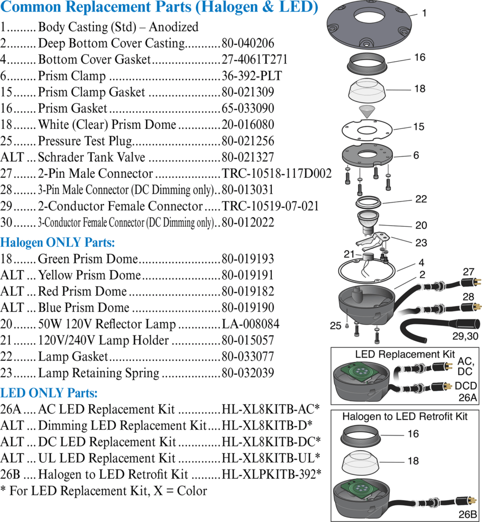 HL-392 Common Replacement Parts (Halogen & LED)