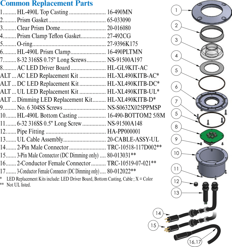 HL-490L Common Replacement Parts