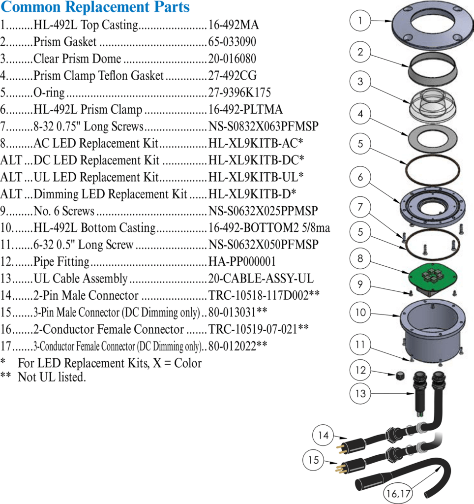 HL-492L Common Replacement Parts