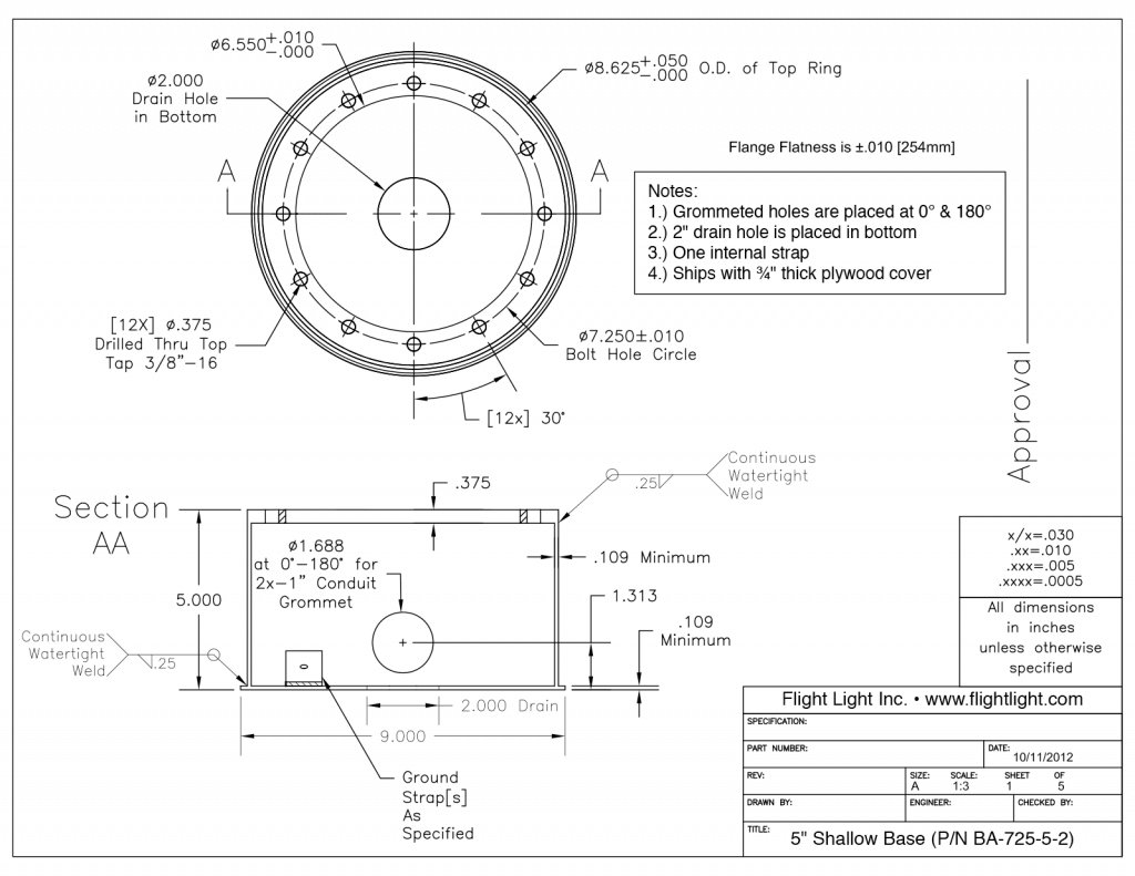 L868AA: 5" Shallow Base (P/N BA-725-5-2)