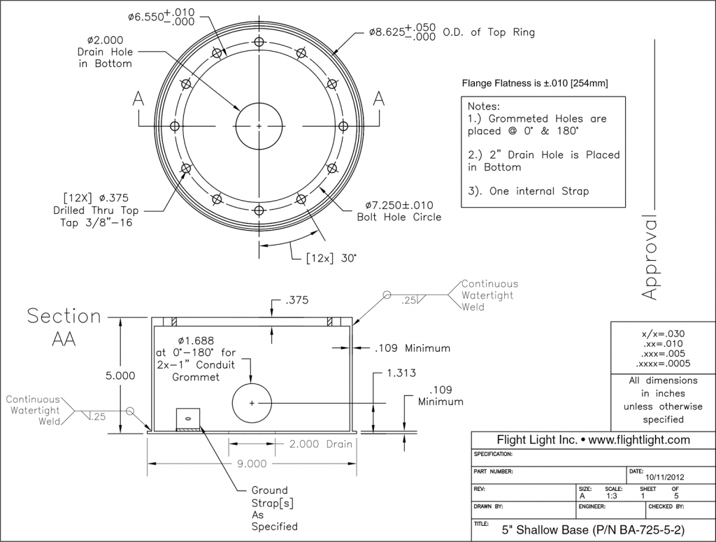 5" Shallow Base (P/N BA-725-5-2)