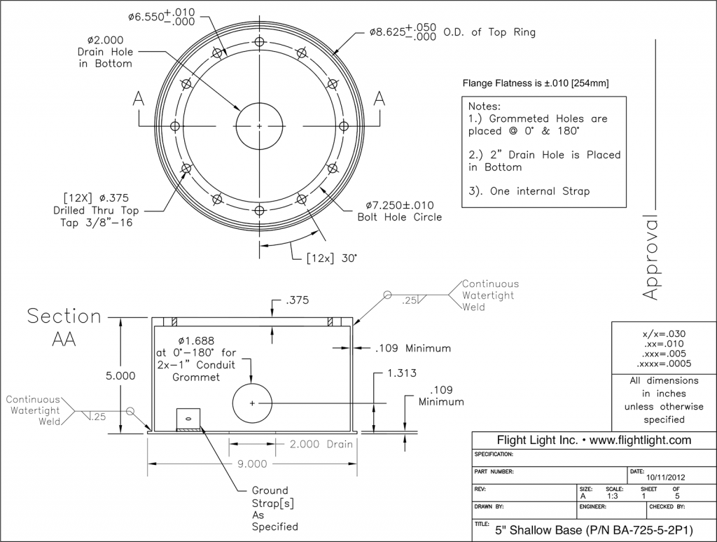 5" Shallow Base (P/N BA-725-5-2P1)